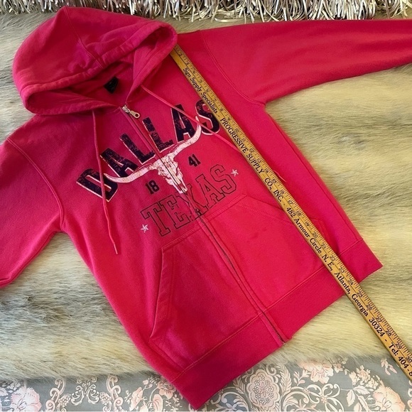 DALLAS TEXAS Hot Pink Zip Up Kangaroo Pocket Long sleeve Hoodie Sweatshirt S - Picture 5 of 10